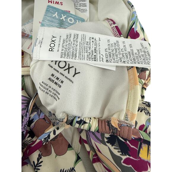 Roxy Floral Beach Classics Bikini Set Hipster Ties Bottom Tri Tie Top Womens M - Picture 6 of 8